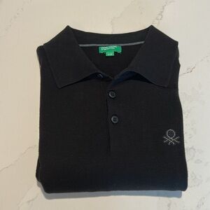 United Colors Of Benetton Men's Long sleeves Knit Polo in Classic Black Sz L